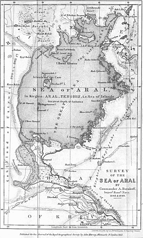 Карта Бутакова, 1850 год (источник: http://kungrad.com/aral/seahist/butakov)