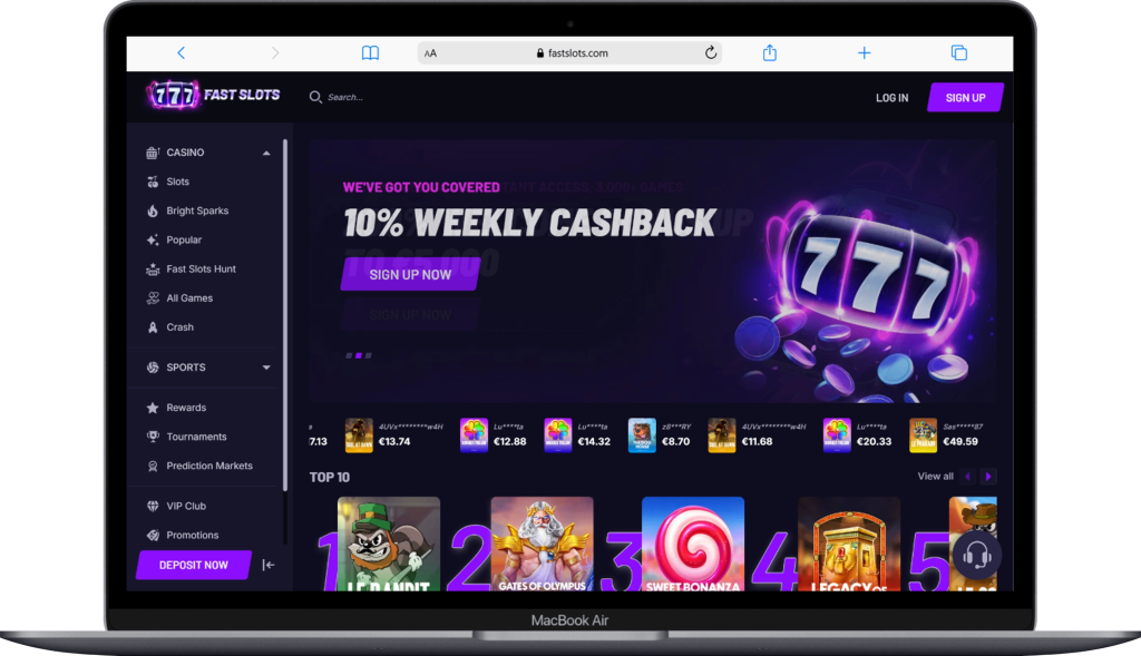 Главная страница онлайн-казино Fast Slots
