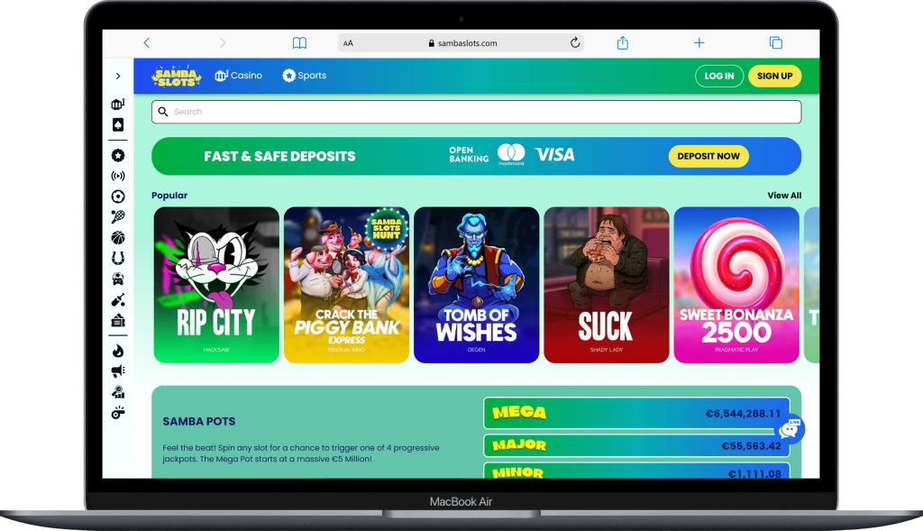 Главная страница онлайн-казино Samba Slots